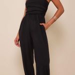 Lulus Flawless Comfort Black Ruched Strapless Jogger Jumpsuit Photo 0