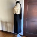 LUISA SPAGNOLI | Black & Cream Silk Surplice Bodice Beaded Cocktail Dress Size 6 Photo 2