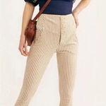 Free People Brown White Striped High Rise Frankie Skinny Jeans Photo 0