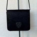 Chic Small Black Velvet Crossbody Bag with Beaded Heart Detail Photo 6