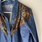 Vintage City Girl Shirt Womens Medium Denim Gold Sequin Western Button Up 90s Blue Photo 1