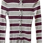 Hippie Rose  Striped Purple and Gray Sweater with Lace-Up Back Photo 0