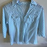 Eden & Olivia Eden Olivia Womens Flannel Shirt Size M White Polka Dots 3/4 Sleeve Button Up Photo 0
