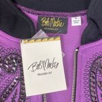 Bob Mackie  Wearable Art Purple & Black Sequins Zip Knit Cardigan Sweater M NEW Photo 3