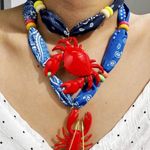 🦞🦞🦞BOGOHO 🦞🦞🦞Vibrant Red Lobster Bandana Pendant Necklace Blue Photo 1