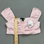 Forever 21 NWT  Crop Top M Womens Floral Print Pink White Ruffle Sleeve Knit Puff Photo 3