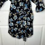 ZARA  Floral The Gia Dress Belted Button Front Sz M Blue & Black Photo 2