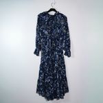 Free People  Feeling Groovy Blue Floral Flower Border Print Chiffon Maxi Dress XS Photo 3