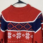 JCPenney Red/Orange Navy White Snowflake Fair Isle Mock Neck Sweater Size M Red Size M Photo 1