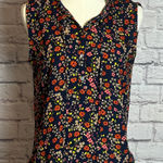 LOFT Floral Sleeveless Blouse Women's Size Small Navy Multicolor Print Photo 0