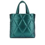 Victoria's Secret Puffer Tote Metallic Teal Green Quilted Bag Blue Green NEW Photo 2
