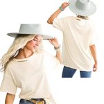 Free People NEW Ivory White Dani Tee Medium Minimalist Capsule Oversized Staple Photo 2