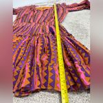 Oliphant Boho Peasant Mini Dress Ruffle Neck Smocked Pink Geometric Tassel XS Purple Photo 2