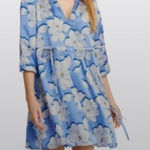 Draper James Kellie Babydoll Dress Blue Magnolia Print Satin Puff Sleeves Small Photo 0