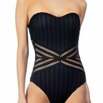 Kenneth Cole Crochet Look Bandeau Black One Piece Strapless Swimsuit NWTs Large Photo 0