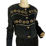 Outer Town VINTAGE 1980'S  BLACK SUEDE W/GOLD GROMMETS SKIRT SET (12) Photo 9