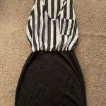 Mystic Black & White Striped Pocketed Sheer Sleeveless Pencil Skirt Mini Dress Photo 0