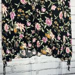 American Eagle  Black Floral Tie-Front Blouse M Silky Viscose Resort Casual Top Photo 3