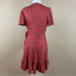 Retro Women's Small Polka Dot Ruffle Tie Wrap Flowy 50's V Neck Swing Dress Red Photo 3