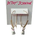 Betsey Johnson Somebunnys Baby Bunny Hook Earrings Gold White Photo 0