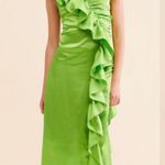 Let Me Be. Sleeveless Green Satin Ruched Dress Size XSP    Photo 0