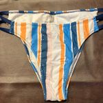 Cupshe New Bikini Womens Medium Navy Plunge Bikini Top Striped Bottom Flaw Photo 6