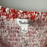 Madewell  Linen Blend Floral Wrap Top Red White Short Puff Sleeves V-Neck Smocked Photo 7