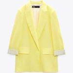 ZARA LINEN BLAZER W/ PRINTED SLEEVES YELLOW SIZE L NEW Photo 5