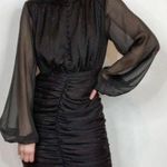 House of Harlow 1960 Lurex Metallic Ruched Mini Black Sheer Sleeves Dress 10 Photo 0