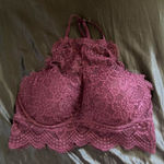 PINK - Victoria's Secret Victoria’s Secret PINK lace halter bralette in a deep maroon shade Photo 0