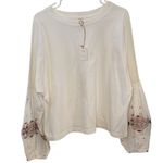 Cost Plus World Market Cream Blouse with Embroidered Sleeves sheer poof Sleeves Size L Photo 0