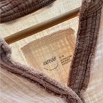 Aerie Textured Button-Up in Cream and Brown oversize Photo 1