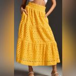 Anthropologie  The Somerset Maxi Skirt Eyelet Eyelet Edition Lined Yellow Mango Photo 2