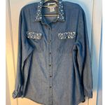 VTG Jenjen by Darian Denim Star Beaded Blouse XL Western Rodeo 80s Cowgirl Blue Photo 0