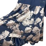 XScape  Navy Blue Brocade Floral High Low Formal Long Sleeve Midi Gown Size 18W Photo 7