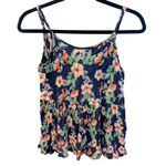 Elodie  Navy Floral Tie Front Peplum Tank Top Women Medium Rayon Photo 1