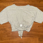 Aerie  Cropped Tie Front Wrapped Short Sleeve Heather Grey Tee Shirt Small Photo 0