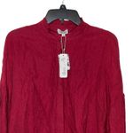 Glam Long Sleeve Ruffled‎ Mock Neck Slouchy Button Up Shirt Women Large NWT Red Photo 1
