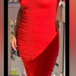 Pretty Penny Btq Red ruched midi dress Photo 1