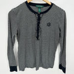 Ralph Lauren Lauren  Black White Striped Ruffled Pajama Set Long Sleeve Pants S Photo 0