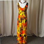 Vintage 70s Pomaré Tahiti Orange Yellow Hibiscus Maxi Dress XS Honolulu Photo 4