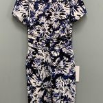 THEIA blue white print cap sleeve sheath pencil dress 2 Photo 6
