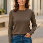 Women’s Minimalist Rayon Nylon Sweater Taupe Large Business Casual Officewear Brown Photo 0