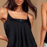 Free People  Turn It On Black Satin Sequin Cami Top Photo 0