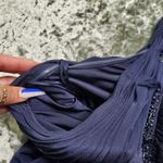 Adrianna Papell  Navy One Shoulder Beaded Gown Photo 5