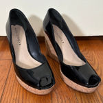 Via Spiga Black Patent Leather Peep Toe Cork Wedge Heels Size 8 Photo 0