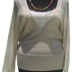 Cache Gold Knit Metallic Peek A Boo Faux Wrap Top New Banded Bottom NWT $98 Photo 10