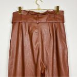 H&M ‎ Brown Vegan Leather Belted Paper Bag Trousers Tapered Pants Size 6 Photo 8