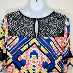 Socialite  Watercolor Floral Geometric Black Lace Yoke Mini Dress Royal Blue S Photo 5