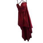 B. Smart Burgundy Satin High-Low Formal Prom Cocktail Evening Gown VNeck Satin 15 Photo 2